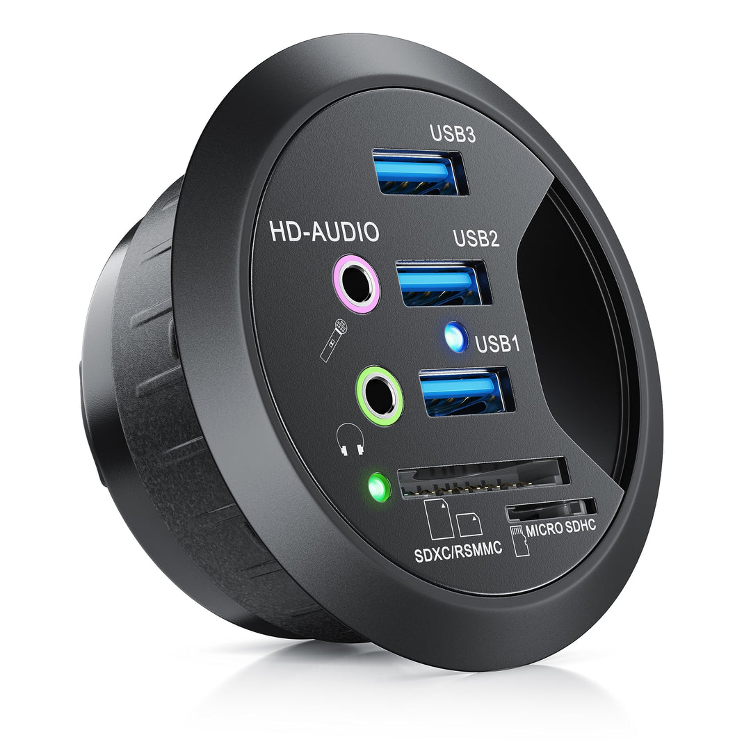 CSL - USB 3.0 In-Desk USB Hub Tisch-Kabeldurchführung mit Multi-Cardreader - Tischkabeldose - Multi