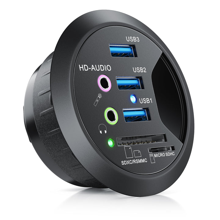 CSL - USB 3.0 In-Desk USB Hub Tisch-Kabeldurchführung mit Multi-Cardreader - Tischkabeldose - Multi