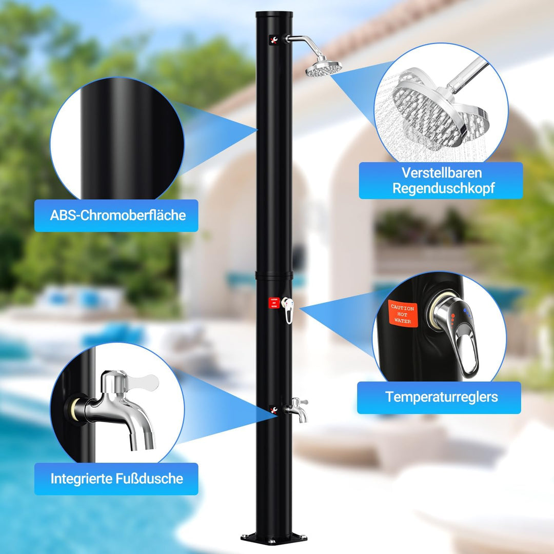 Solardusche 20L Solar Gartendusche warmes Wasser Bis Zu 60°C Ohne Stromanschluss Pooldusche Camping