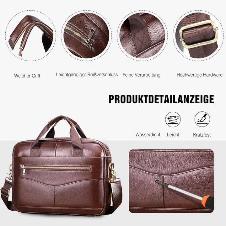 FANDARE Retro Leder Aktentasche Herren Business Henkeltasche Dokumententasche Geschäftstasche Messen