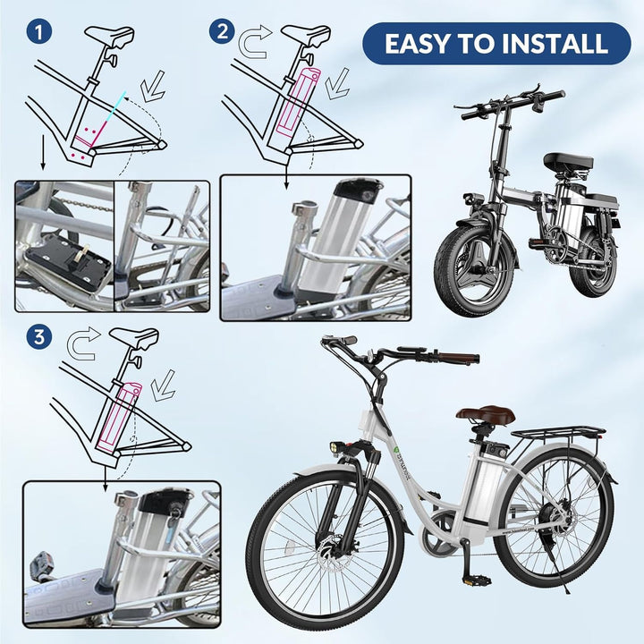 X-go E-Bike Akku 36V 10.4Ah LiIon Batterie, Silver Fish 4Pin Ebike Kit mit Ladegerät, Pedelec Fahrra
