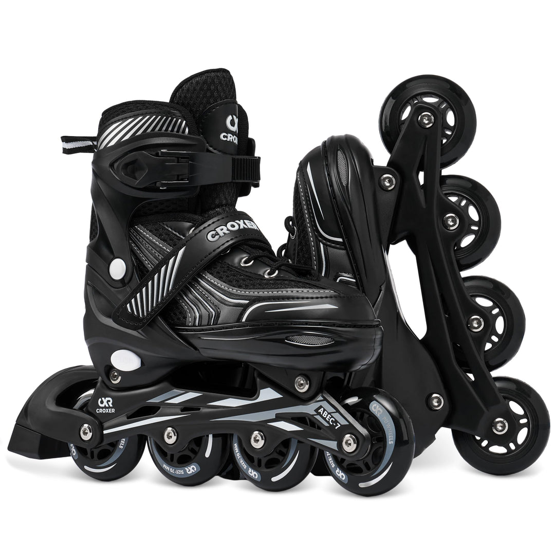 Optima Inline Skates Inliner für Kinder Erwachsene verstellbar 39-42 (24cm-26,5cm) Schwarz, 39-42 (2