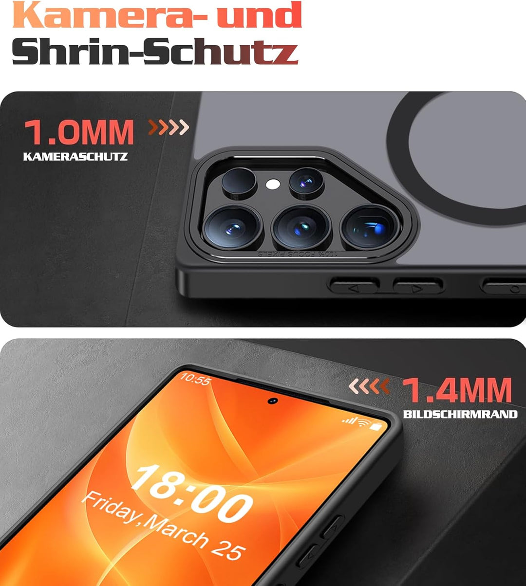 Giyer Magnetisch Handyhülle für Samsung Galaxy S23 Ultra/S22 Ultra Hülle mit Ständer Schutzfolie, Sc