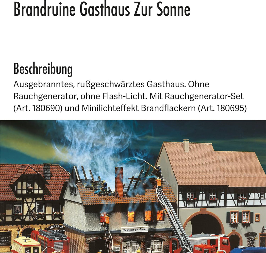 FALLER Brandruine Gasthaus Zur Sonne Modellbausatz mit 114 Einzelteilen 136 x 119 x 119 mm I Modelle