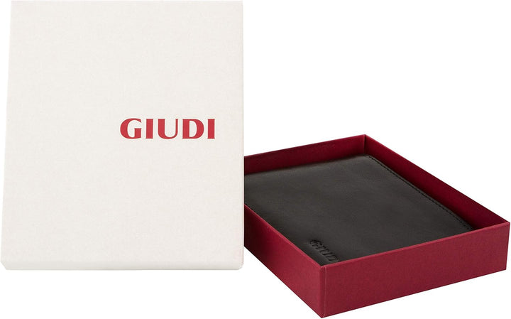 Giudi Herren-Geldbörse, Rindsleder, Mittelgross, Braun (Schwarz), Schwarz