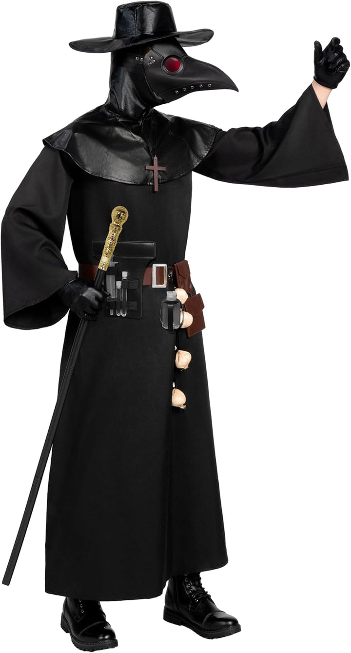Spooktacular Creations Herren Pestarzt schwarzes Kostüm-Set mit Mütze, Maske, Schal, Robe, Handschuh