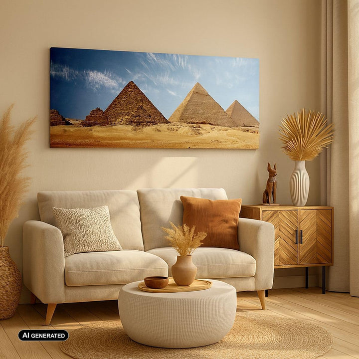 Wandbilder Dekoration Wohnzimmer Pyramide Wüste Sand Panorama Bilder auf Leinwand 120x50cm Leinwandb