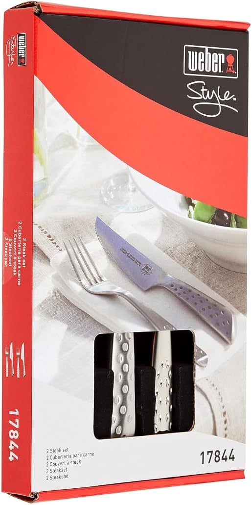Weber Deluxe Steak-Set, 4-teilig, bestehend aus Messer & Gabel, aus hochwertigem Deutschen Edelstahl