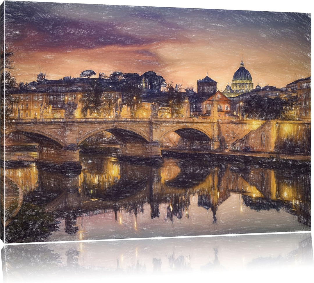 Pixxprint Rom Kathedrale St. Peter / 100x70cm Leinwandbild bespannt auf Holzrahmen/Wandbild Kunstdru