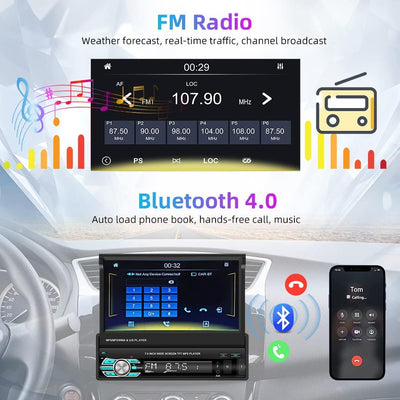 Podofo Autoradio 1 Din mit Apple Carplay Android Auto 7-Zoll Auto Stereo Radio mit Einziehbarem Bild