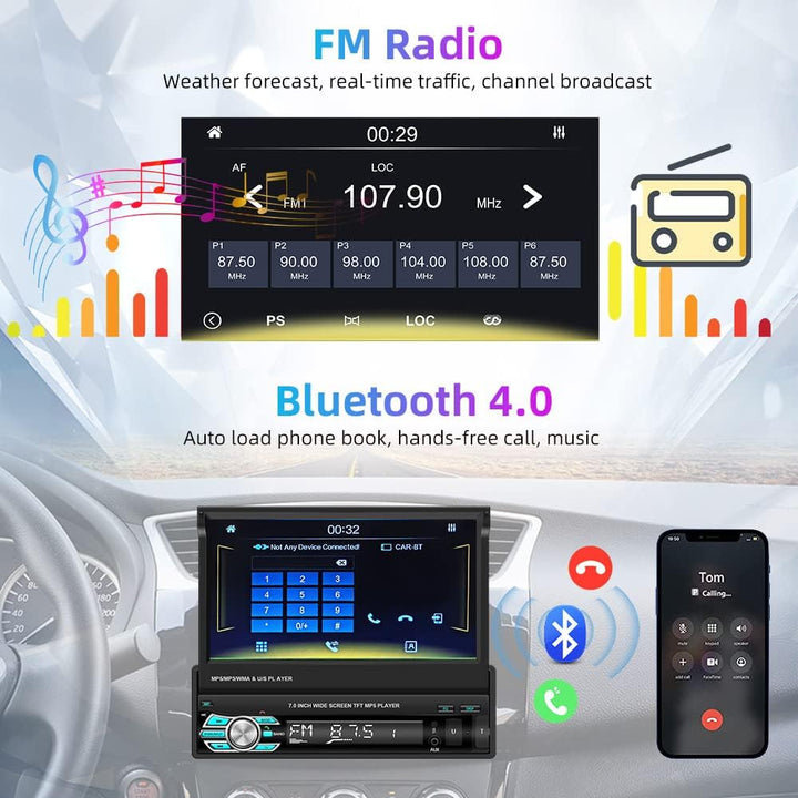 Podofo Autoradio 1 Din mit Apple Carplay Android Auto 7-Zoll Auto Stereo Radio mit Einziehbarem Bild