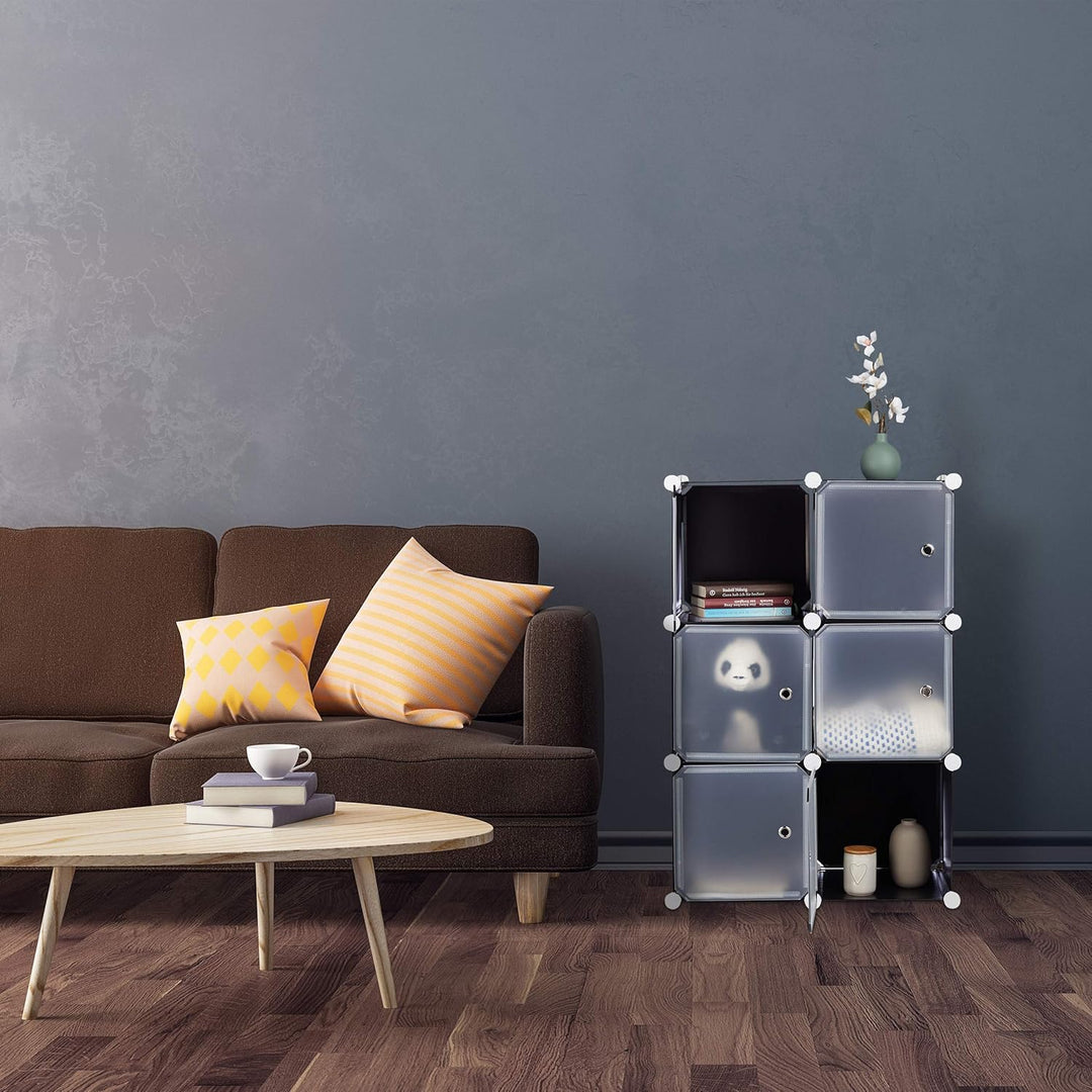 Relaxdays Regalsystem m. 6 Türen, DIY, Cubes, Grifföffnungen, Raumteiler, Badregal, Kunststoff, HBT