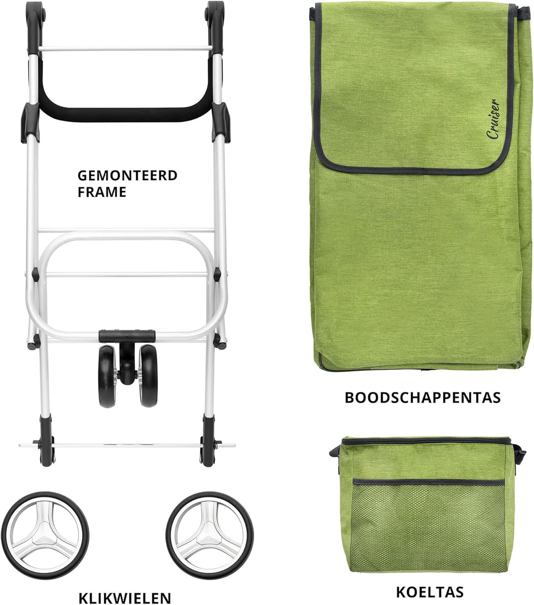 Cruiser Einkaufswagen Shoppingtrolley 59 Liter 3 Räder mit 14 ltr Kuhltasche (grün), 97 x 56 x 46cm,