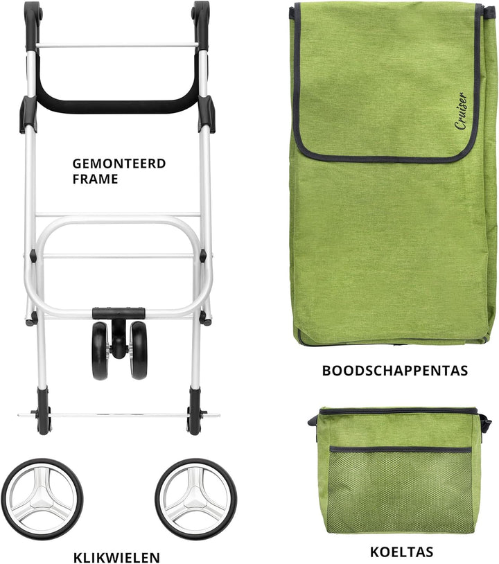 Cruiser Einkaufswagen Shoppingtrolley 59 Liter 3 Räder mit 14 ltr Kuhltasche (grün), 97 x 56 x 46cm,