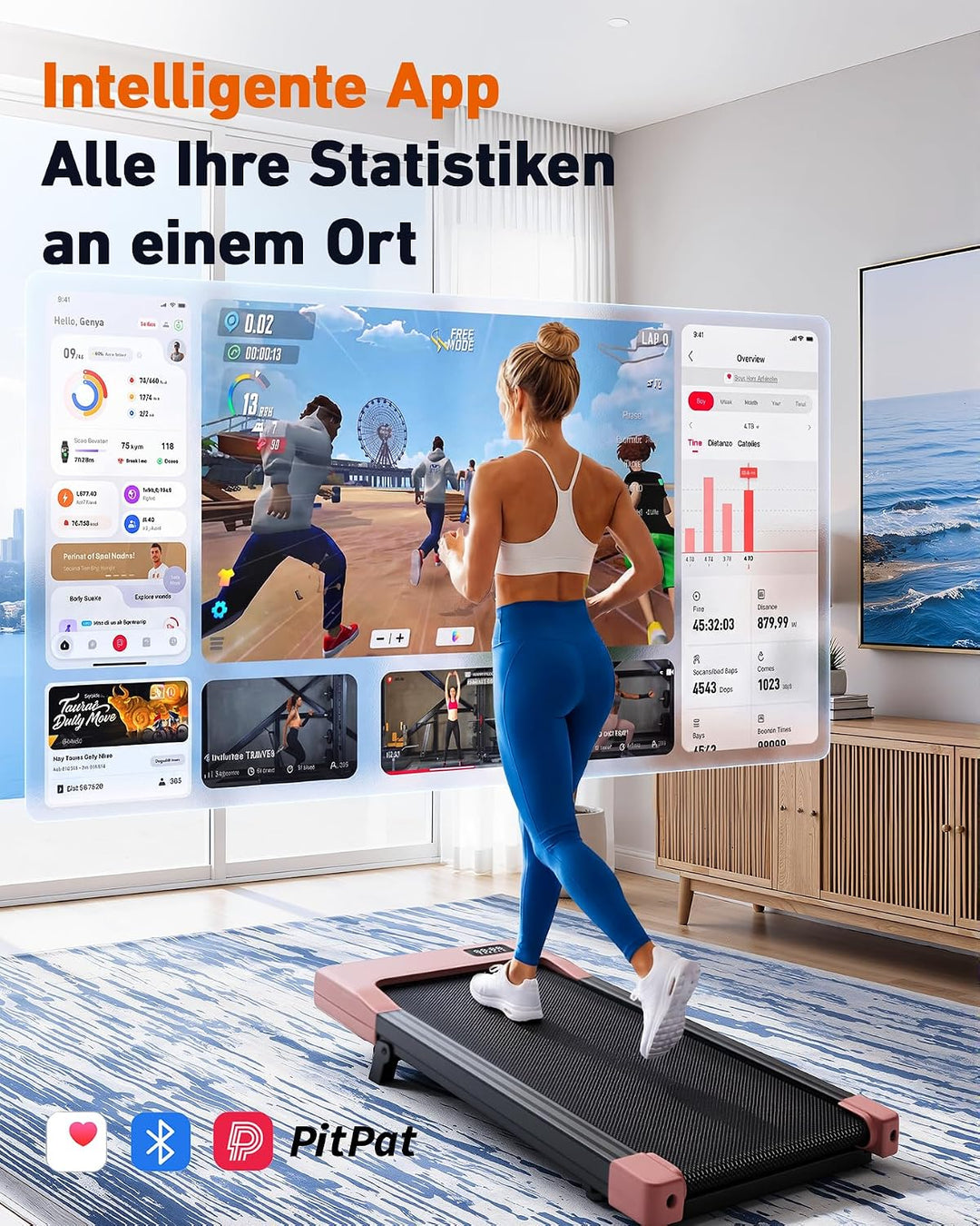 DeerRun Walking Pad mit 6% Steigung, Unter-Schreibtisch-Laufband für Home Office und Zuhause, Kompak