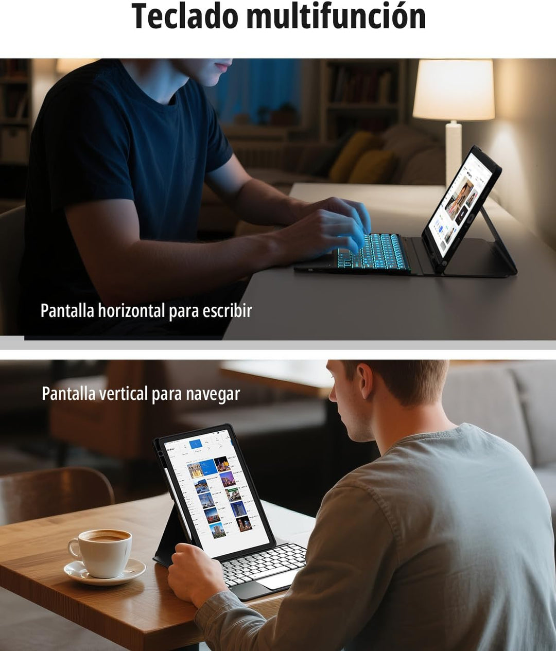 CACOE Drehbare Hülle mit Tastatur für Samsung Galaxy Tab A9 Plus 11 Zoll mit Touchpad, 7-Farbige Bel