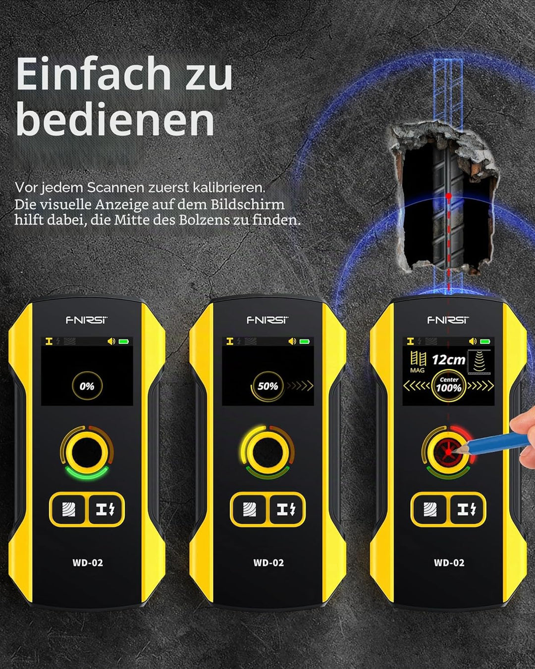 Balkenfinder-Wandscanner – FNIRSI WD-02 TFT-Display, elektronischer Balkendetektor mit HPC-Chip, Wan