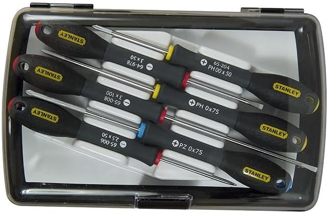 Stanley FatMax Instrumenten-Set 6-teilig (Parallel 2.5/3/3 PH 00/0 PZ0, weiches Griffende, Chrom-Van