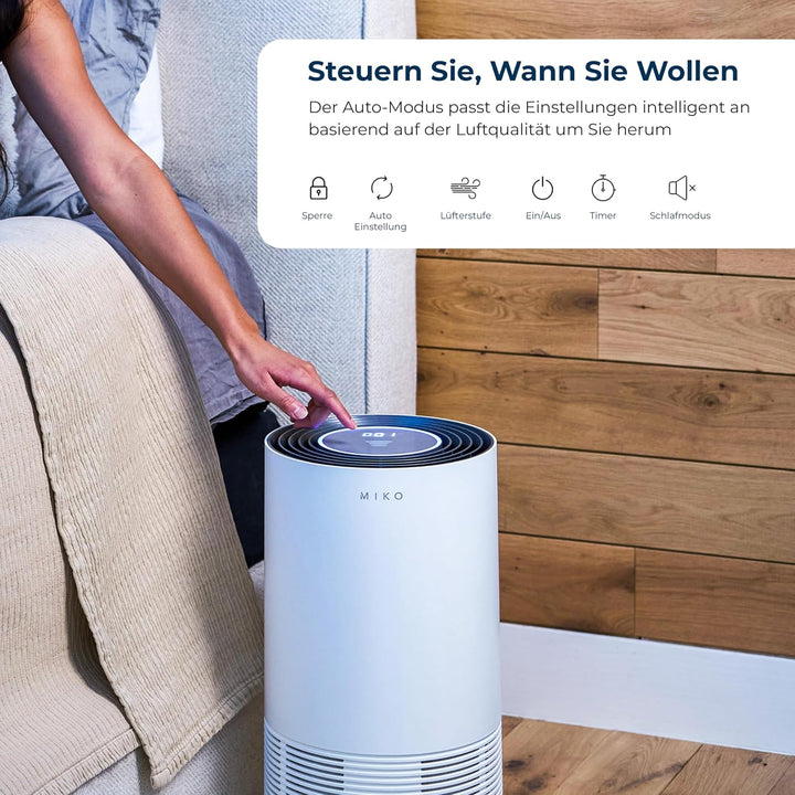 Miko Luftreiniger für Zuhause deckt 135 m2 ab, H13 True HEPA mit PM2.5 Sensor, Automatikfunktion. 4