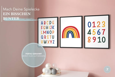 Papierschmiede® Kinderbilder 3er Set Lernposter, A4 gerahmt in Holzrahmen (schwarz), Geschenk für Mä