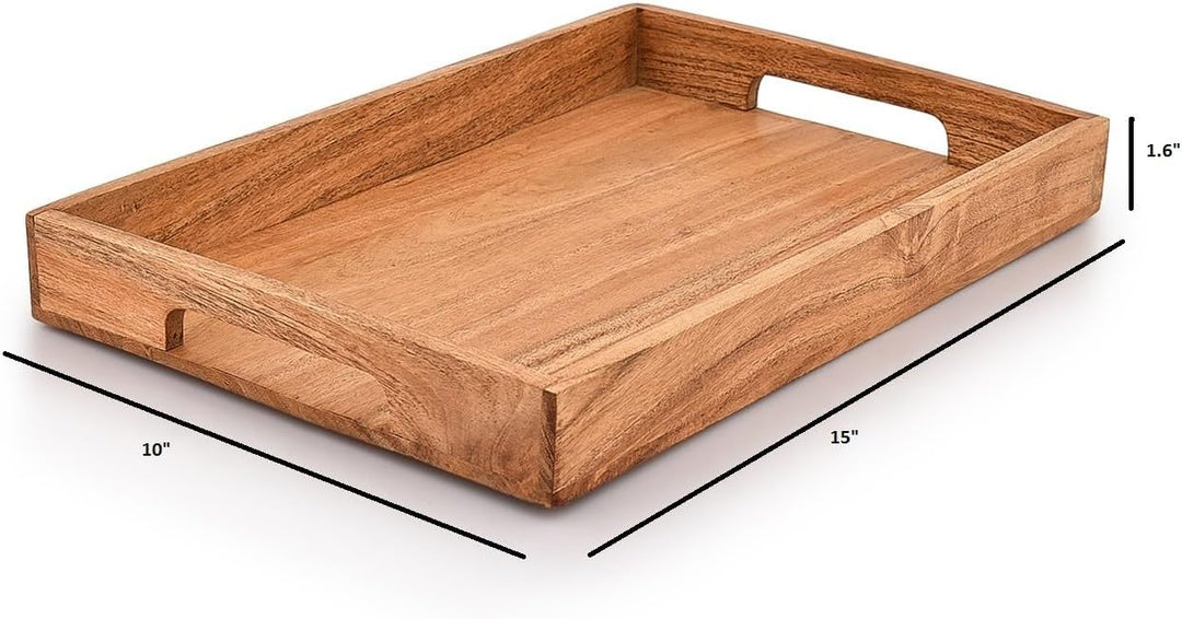 Samhita Serviertablett aus Akazienholz mit Griffen, Serviertablett aus Holz, Snacktablett, ideal für