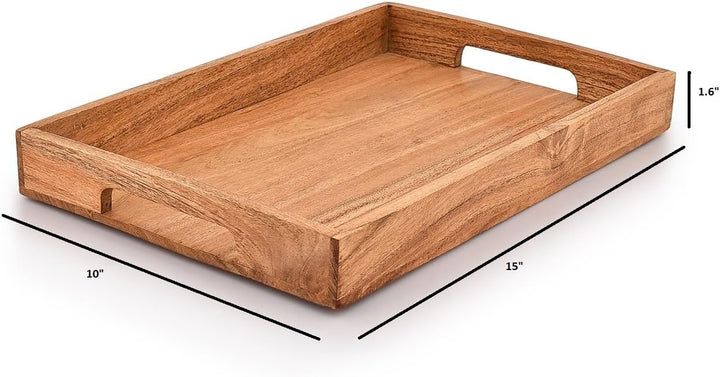 Samhita Serviertablett aus Akazienholz mit Griffen, Serviertablett aus Holz, Snacktablett, ideal für