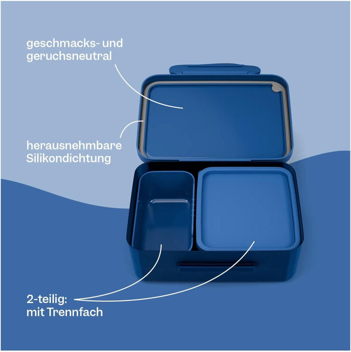 ergobag Brotdose Delfin - Hellblau | mit Trennfach, spülmaschinenfest für eine praktische und unkomp