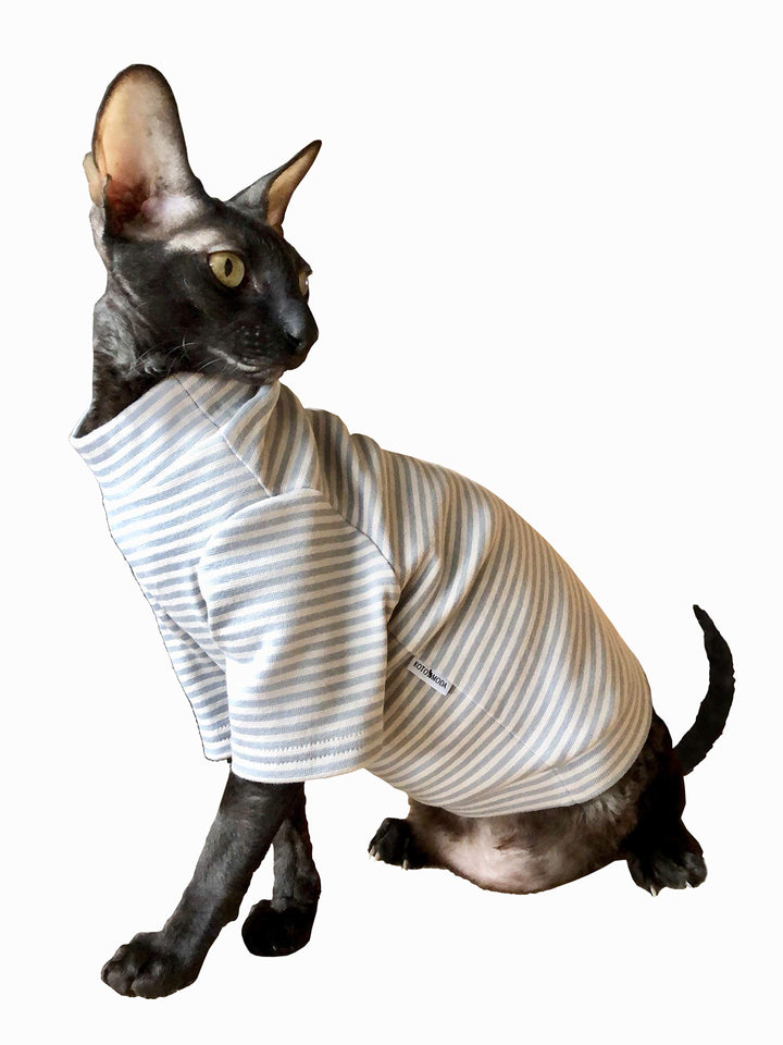 Kotomoda CAT WEAR Baumwoll-T-Shirt, Lange ƒrmel Hellgraue Streifen (XS), XS
