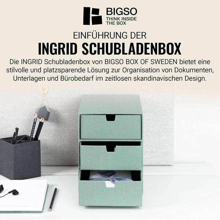 BIGSO INGRID Schubladenbox für Dokumente und Bürobedarf – Schreibtisch Organizer mit 3 Schubladen –