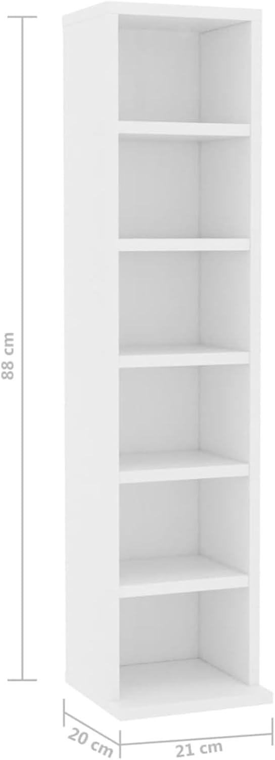 Homgoday CD-Schrank mit 6 offenen Fächern, 21 x 20 x 88 cm, Holz, CD- und DVD-Regal, für Wohnzimmer,