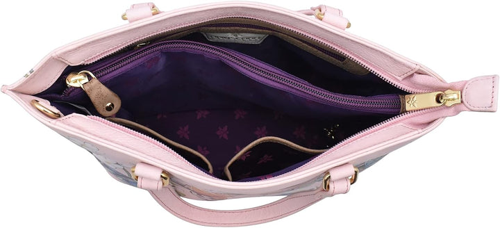 Anuschka Original handbemalte Damen-Tragetasche aus echtem Leder, mittelgross Butterfly Melody, Butt