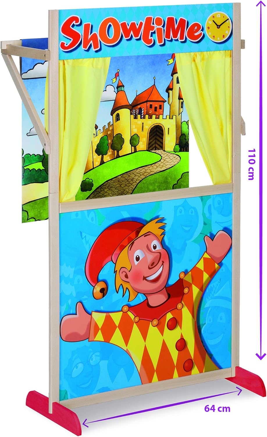 Eichhorn 100002586 - Stand-Kasperltheater 27,5x64x110cm, Zwei tauschbare Hintergründe, teilmontiert,