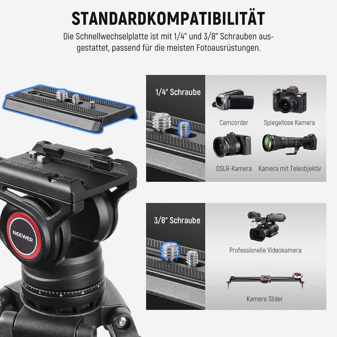 NEEWER 74" Videostativ mit Fluidkopf & Dämpfungsregelung, Aluminium Heavy Duty Kamerastativ Professi