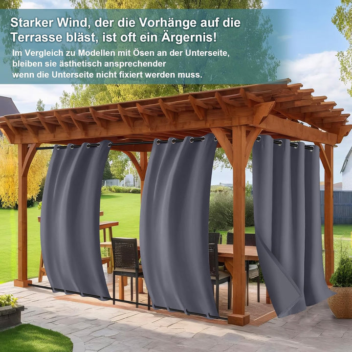 Rosnek 2 Stück Outdoor Vorhang Wetterfest Unten Gewichtet, Outdoorvorhänge mit Ösen 274x132cm Outdoo