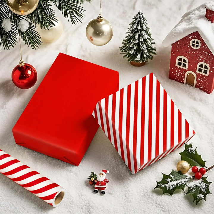 WRAPAHOLIC Wendbares Geschenkpapier – Rot und Streifen Design für Geburtstag, Urlaub, Hochzeit, Baby