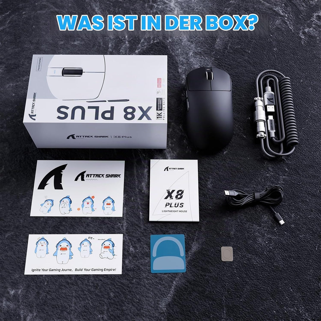ATTACK SHARK X8 Serie Kabellose Gaming-Maus, 55–65 g Superleicht, PixArt PAW3395/3950 Sensor, BT/2.4