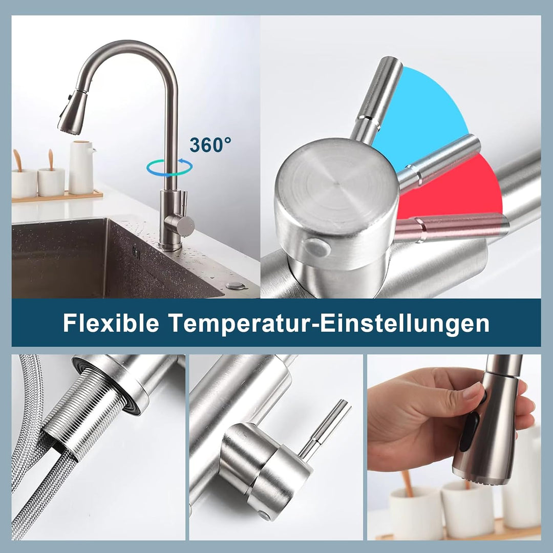 SURFOU Wasserhahn Küche Ausziehbar Schlauch, Küchenarmatur mit Brause Hochdruck, Spültischarmatur Wa