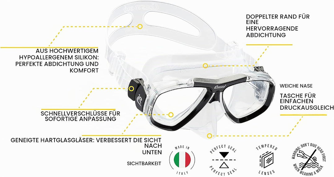 Cressi Focus - Schnorchelmaske, Einstellbar Schnorchelset Erwachsene, Taucherbrille Kinder und Tauch