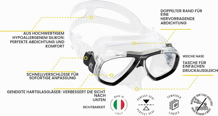 Cressi Focus - Schnorchelmaske, Einstellbar Schnorchelset Erwachsene, Taucherbrille Kinder und Tauch