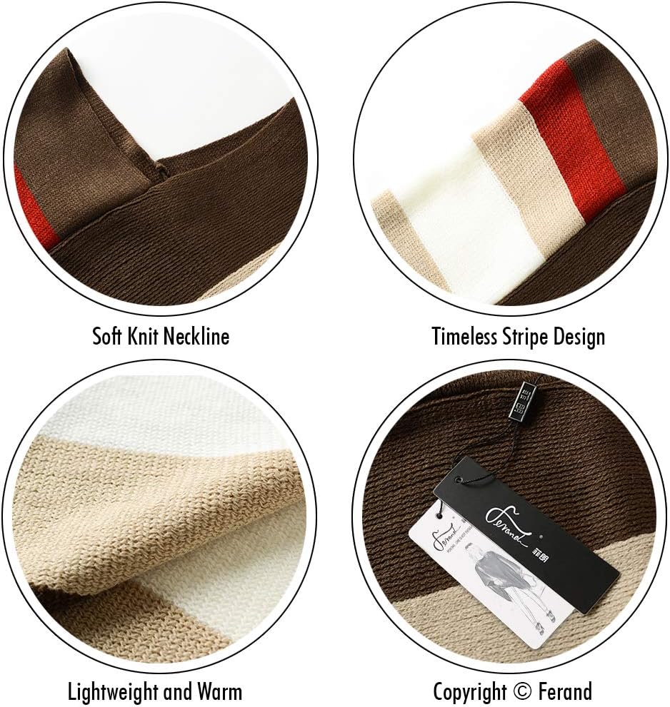 Ferand Damen Gestreifter Poncho Pullover Vielseitiger Schal zum Wickeln mit Fransen für Herbst und W