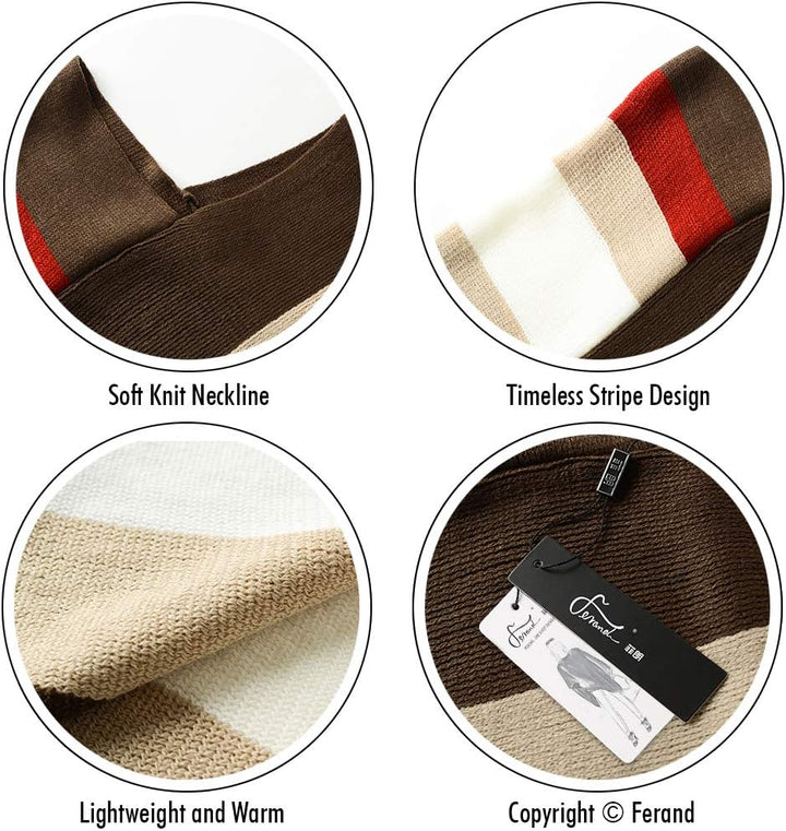 Ferand Damen Gestreifter Poncho Pullover Vielseitiger Schal zum Wickeln mit Fransen für Herbst und W