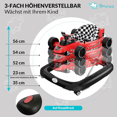 BRONEA® 4-in-1 Baby Lauflernhilfe Babywalker ab 6 Monate | Gehfrei als Auto mit Lenkrad & Musik | Hö