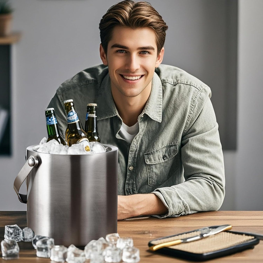 1.6L Eiswürfelform, Eiskübel mit deckel,Eiswürfelbehälter edelstahl mit Clips und Sieb, ideal für Pa