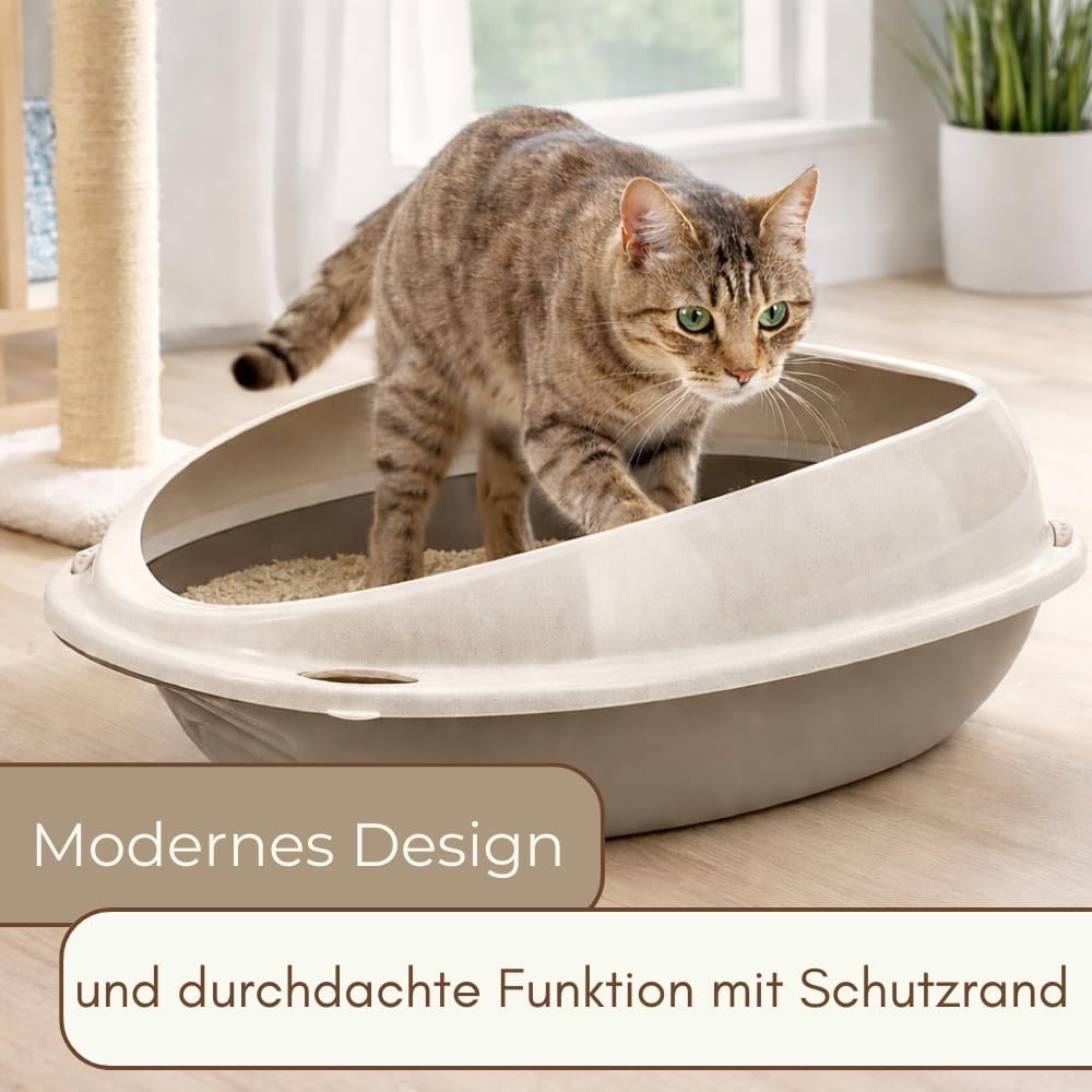 GarPet Katzenklo ohne Deckel 57x40x19 cm Katzentoilette mit Rand Katzen WC Schalentoilette grau oval