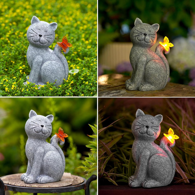 Yeomoo Katzen Figuren mit Solar Schmetterling Deko Wohnzimmer Gartendeko für draussen: Lustig katze