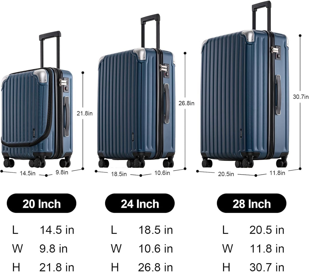 LEVEL8 Koffer Trolleys Handgepäck Hartschalenkoffer Rollkoffer Reisekoffer, TSA Blau Set 20/24/28, B