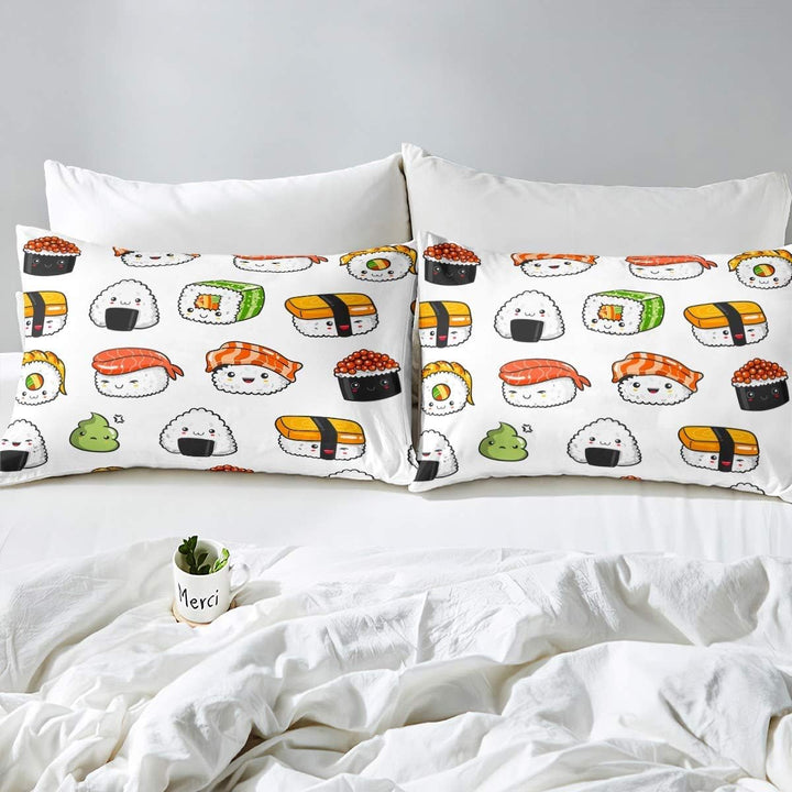 Loussiesd Sushi Muster Bettbezug Set Japanischer Stil Bettwäsche Set 135x200cm für Kinder Jungen Mäd