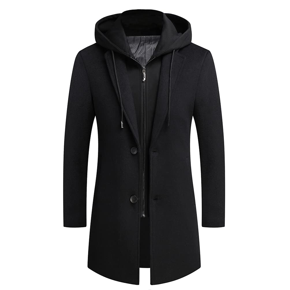 Luckyone Wintermantel Herren Mantel Slim Fit Lang Wollmantel Business Mantel mit Stehkragen Herren W