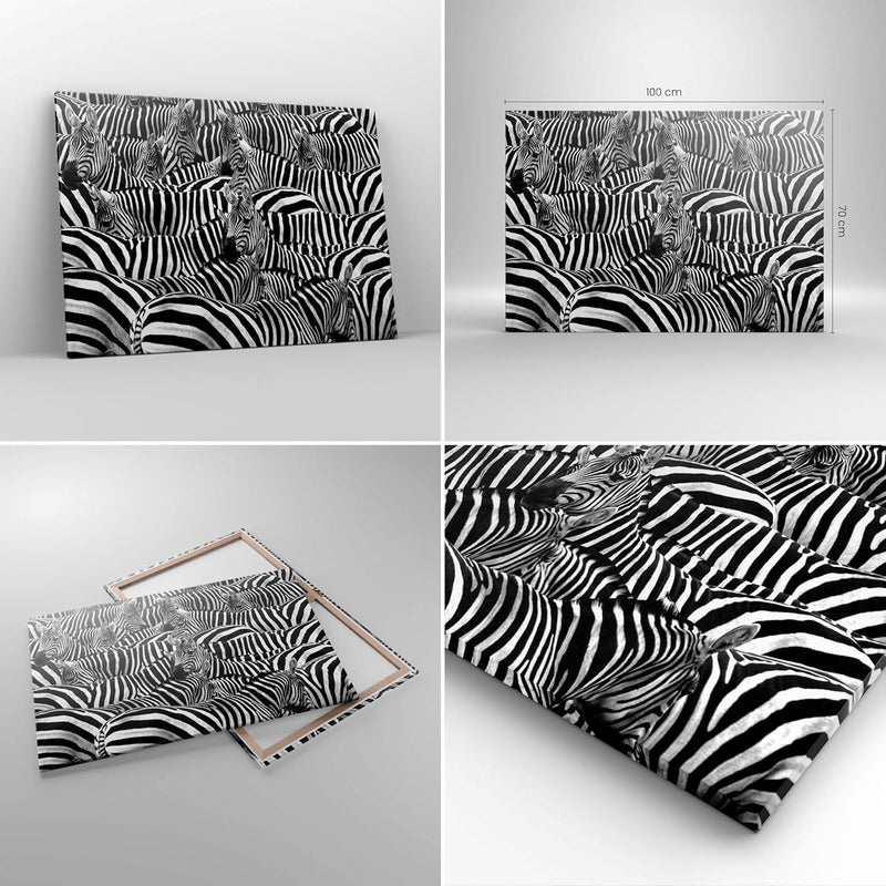 ARTTOR Bilder auf Leinwand 100x70cm Leinwandbild Tiere Zebra Streifen Gross Wanddeko Bild Schlafzimm