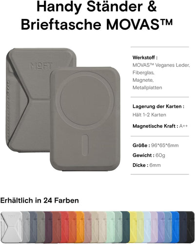 MOFT MagSafe Wallet Ständer für iPhone 15/14/13/12 Serie Kompatibel mit MagSafe, MOVAS Vegan Leder M